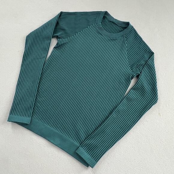 Lululemon Women Rest Less Pullover Colour Rib Green Jasper Oceanic Stripe Top - Picture 2 of 9
